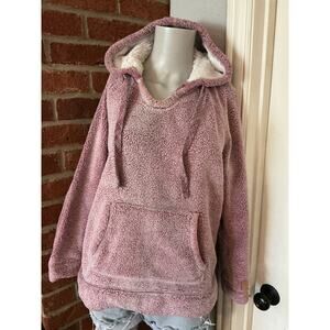 Pink Sherpa Hoodie Cozy Plush Pullover Teddy Fleece Kangaroo Pocket Small Lounge